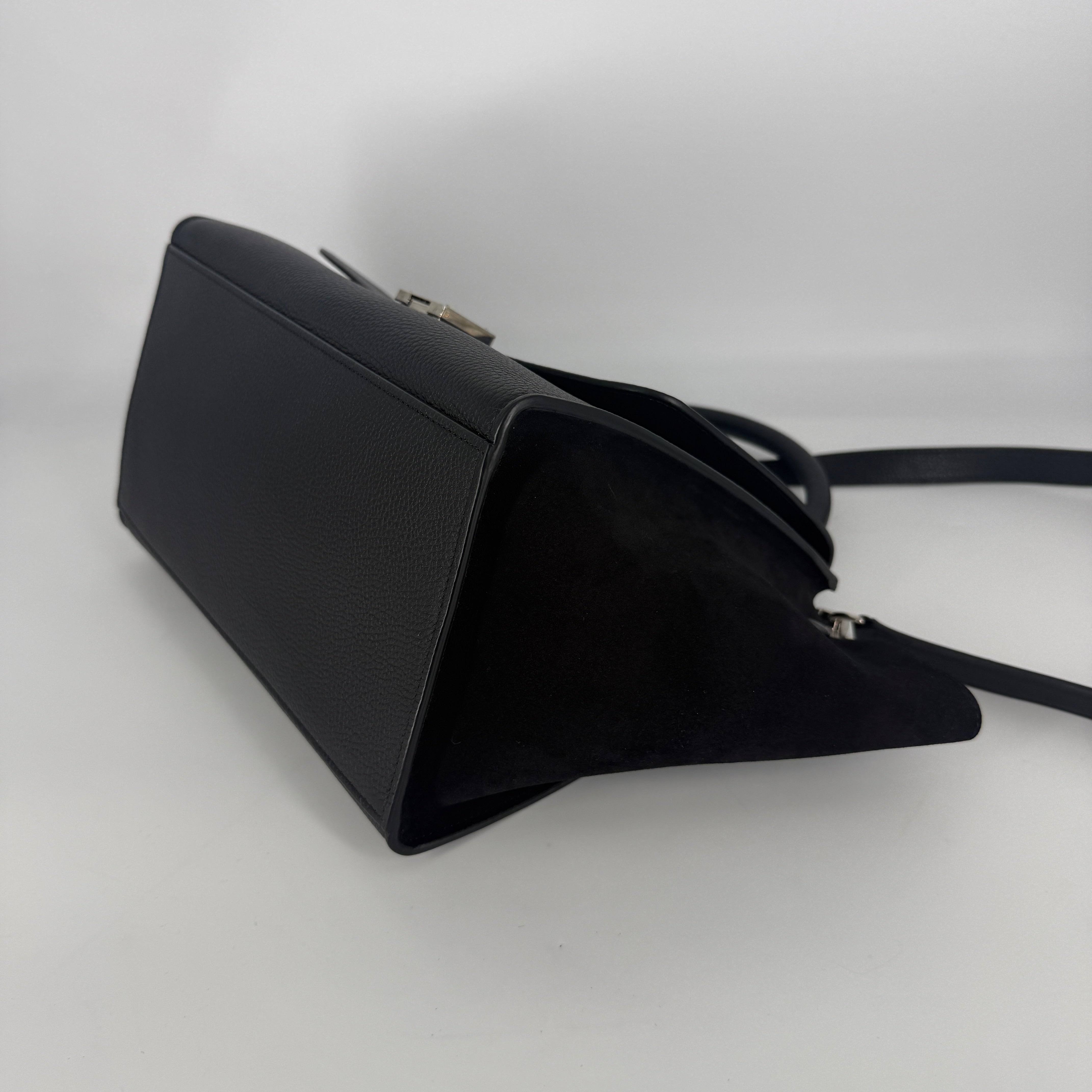 Trapeze Leather & Suede 2 Way Handbag – Black