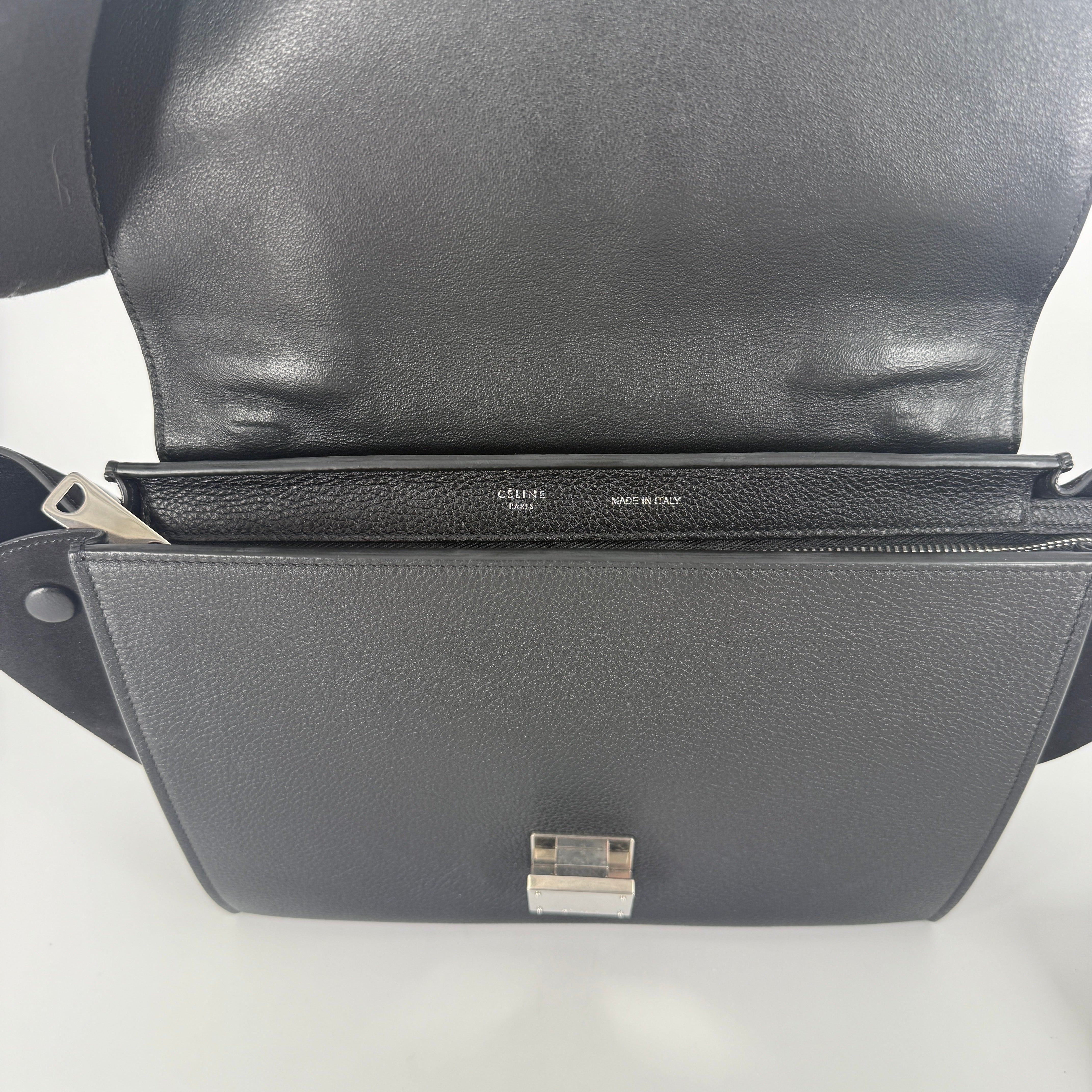 Trapeze Leather & Suede 2 Way Handbag – Black