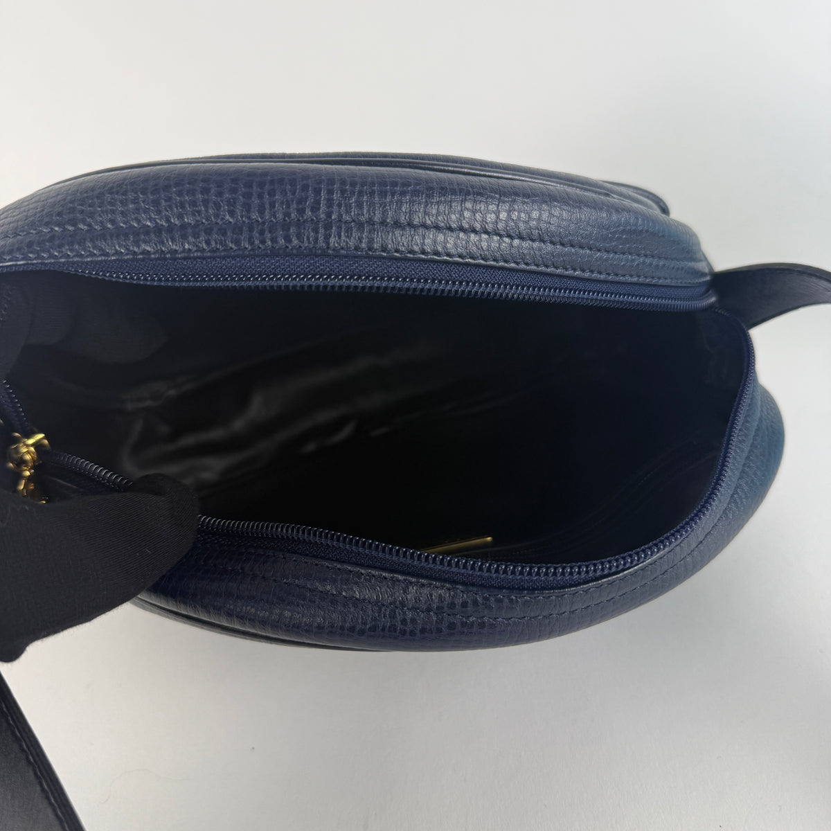 Vintage Crossbody Bag — Navy Blue Leather — Gold-Tone Hardware