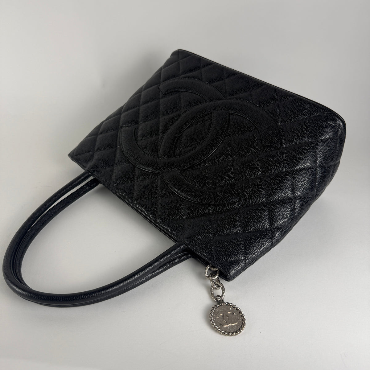 Vintage Medallion Tote — Black Caviar Leather — Silver-Tone Hardware