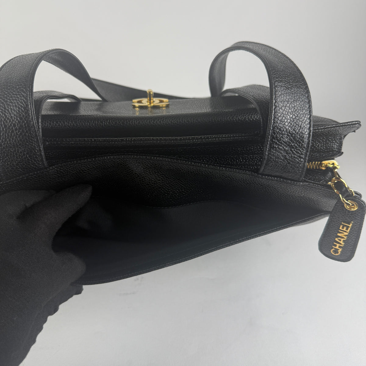 Vintage Tote — Black Caviar Leather — 24K Gold Hardware