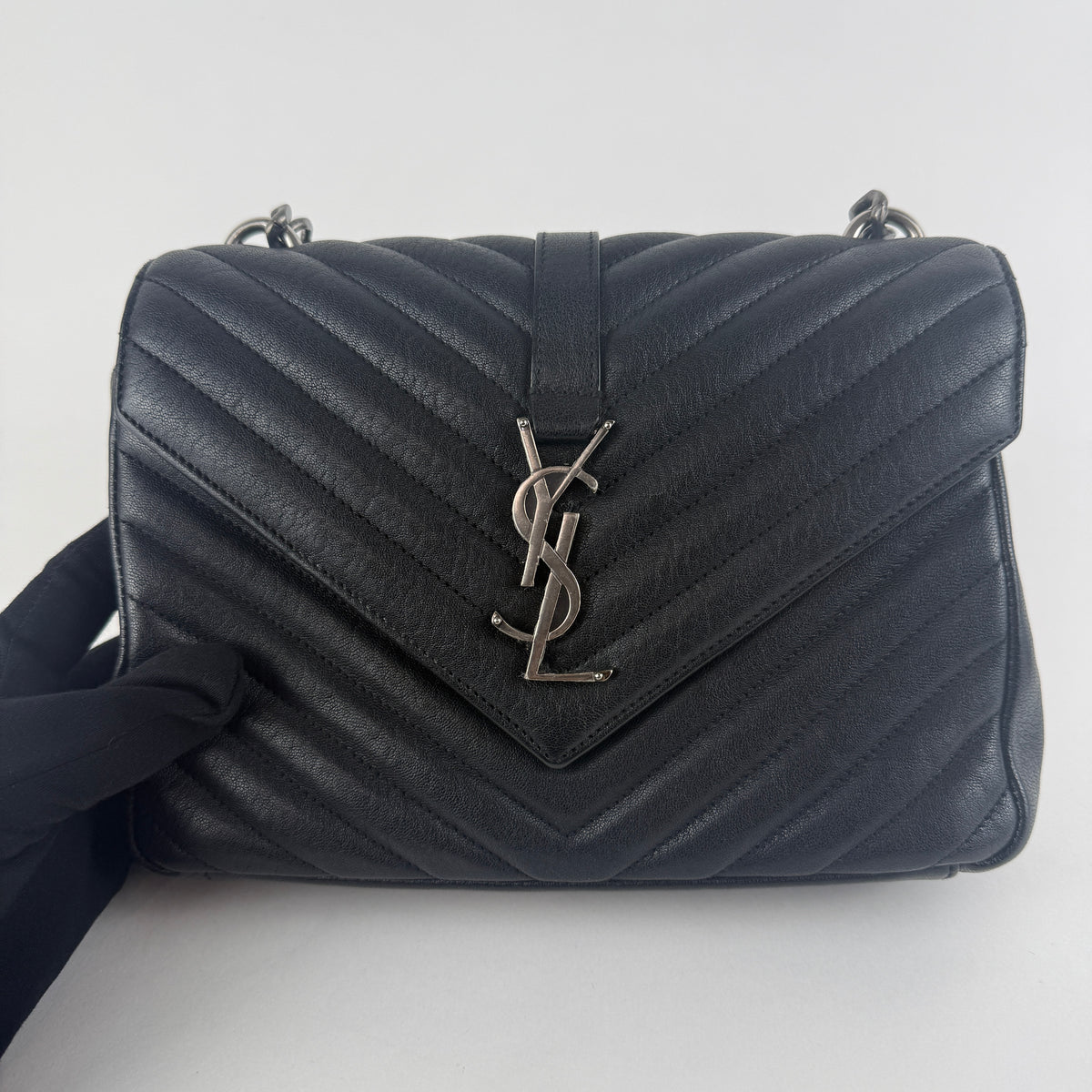 College Small Top Handle — Black Leather & Silver-Tone Hardware