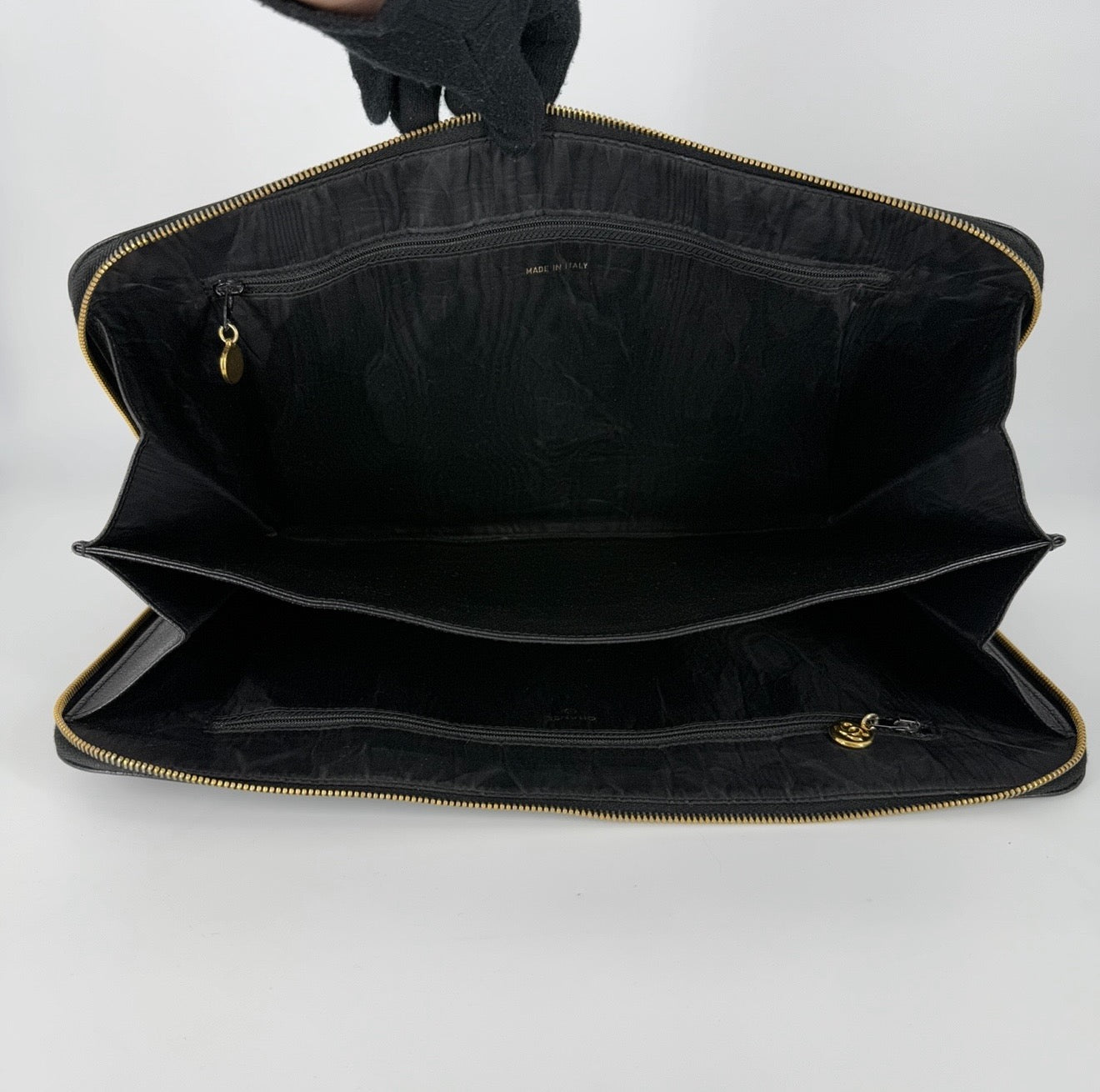 CC Caviar Leather 24 karat Gold Clutch / Laptop Holder – Black