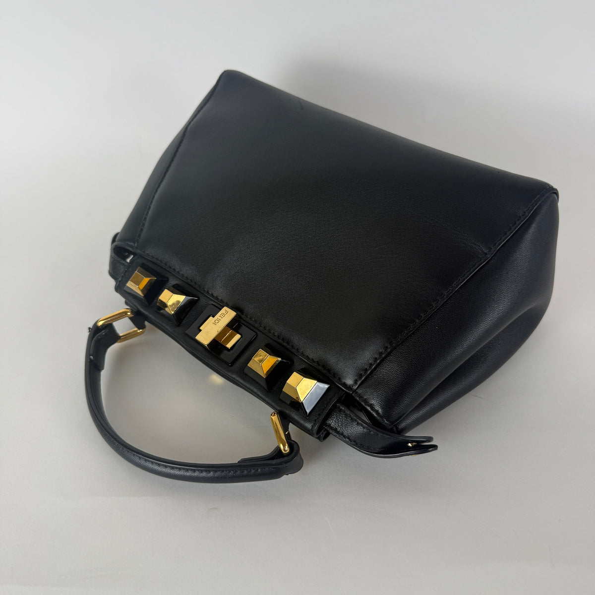 Peekaboo Mini — Black Leather — Gold-Tone Studded Strap