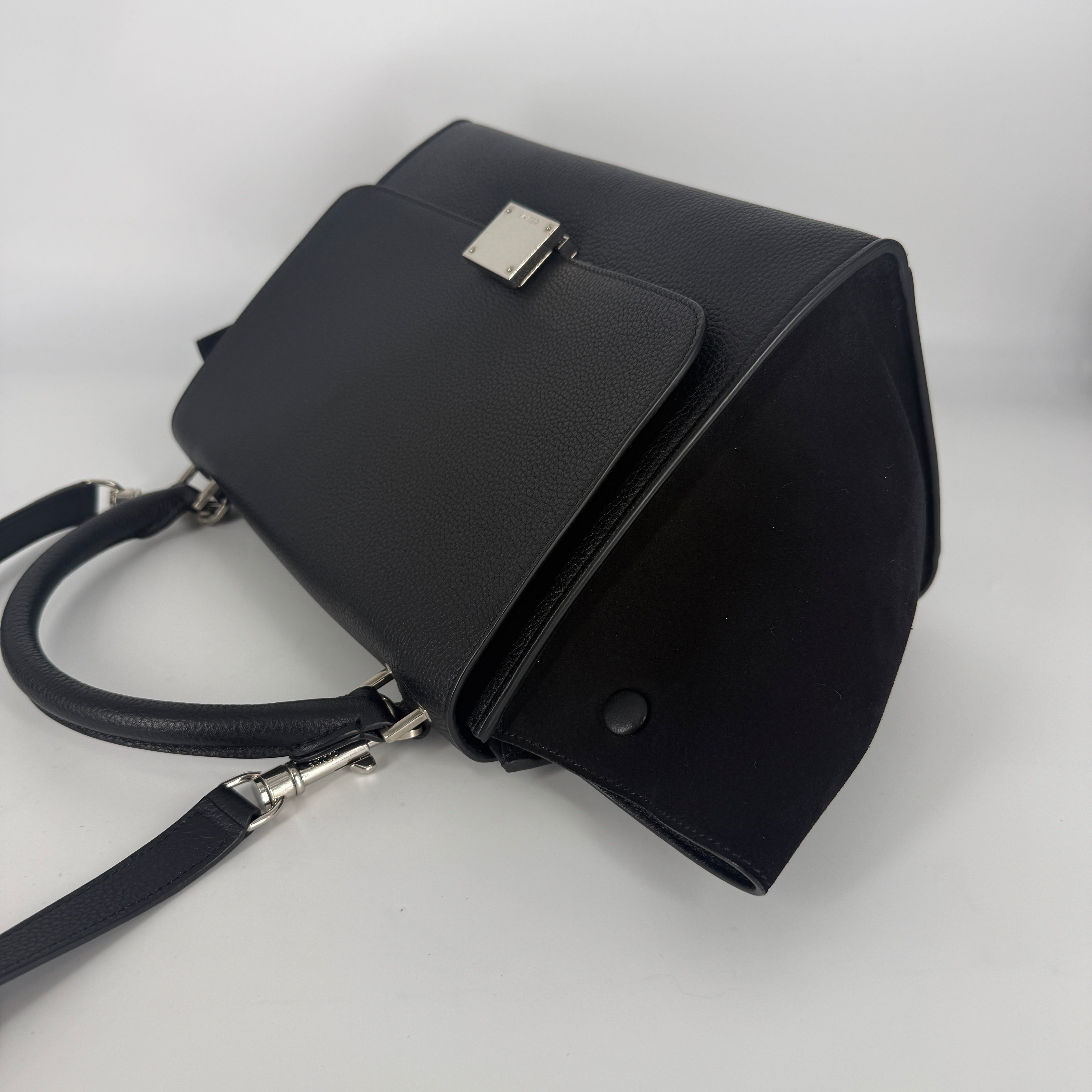 Trapeze Leather & Suede 2 Way Handbag – Black
