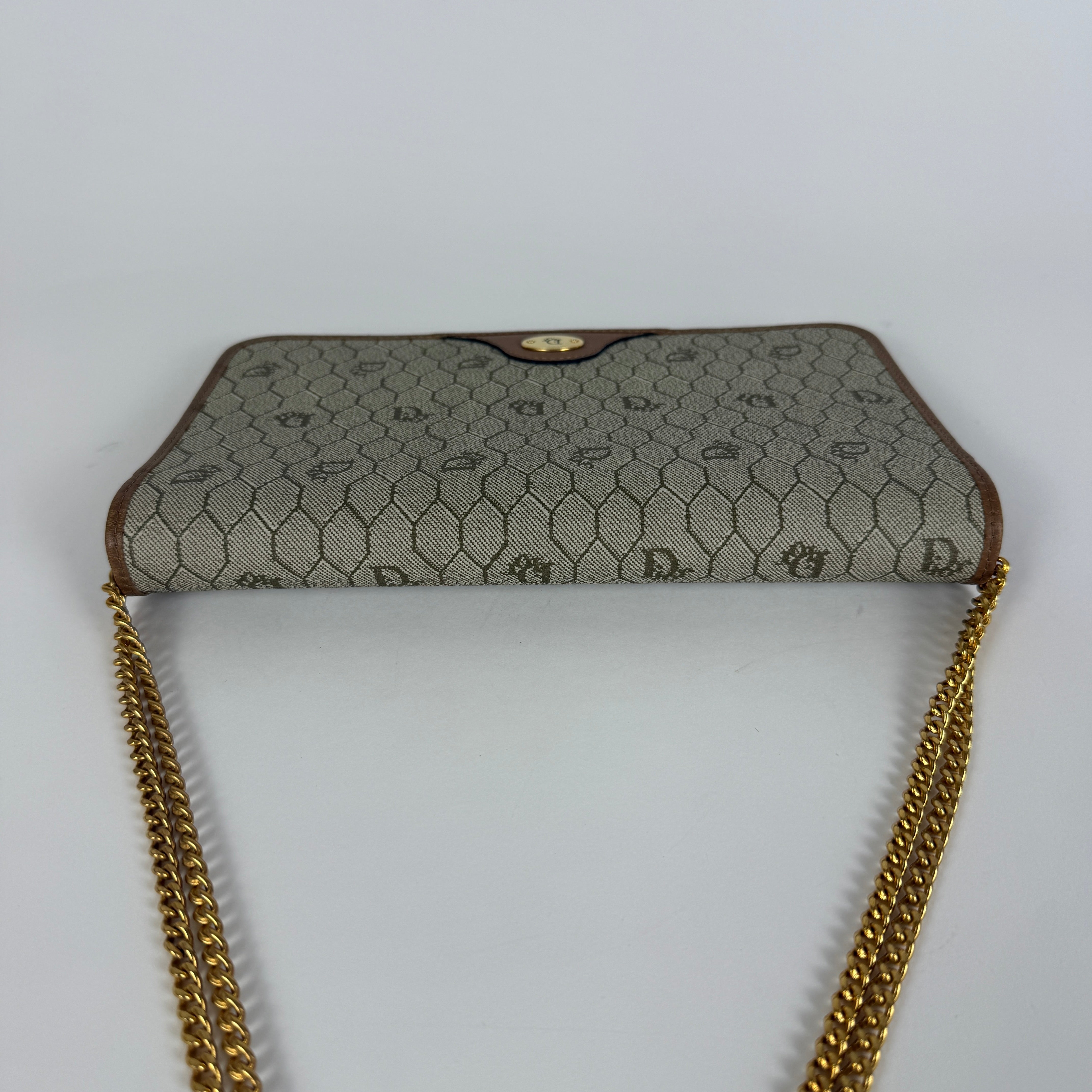 Vintage Brown leather trim Chain Clutch
