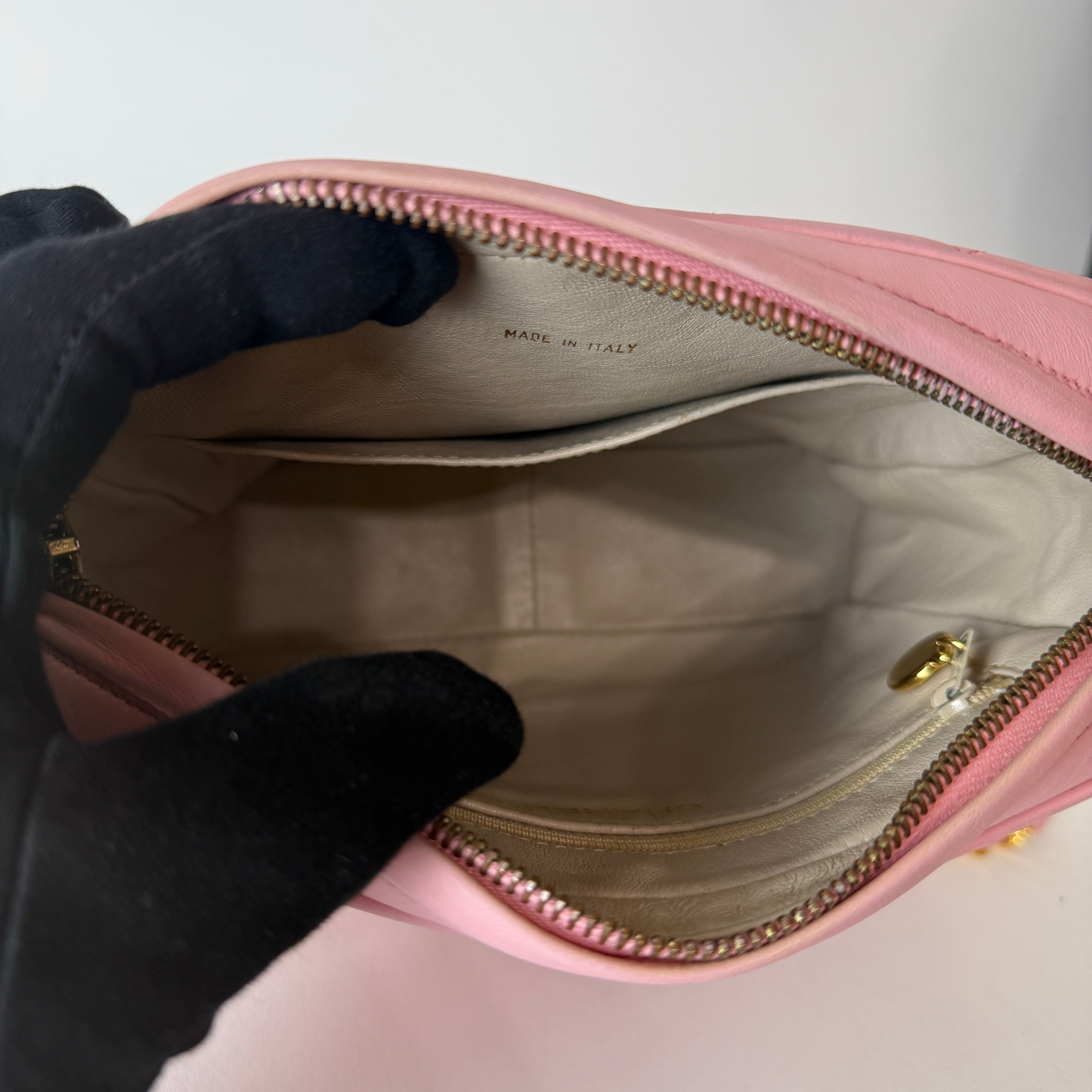 Vintage Quilted Camera Bag — Pink Lambskin