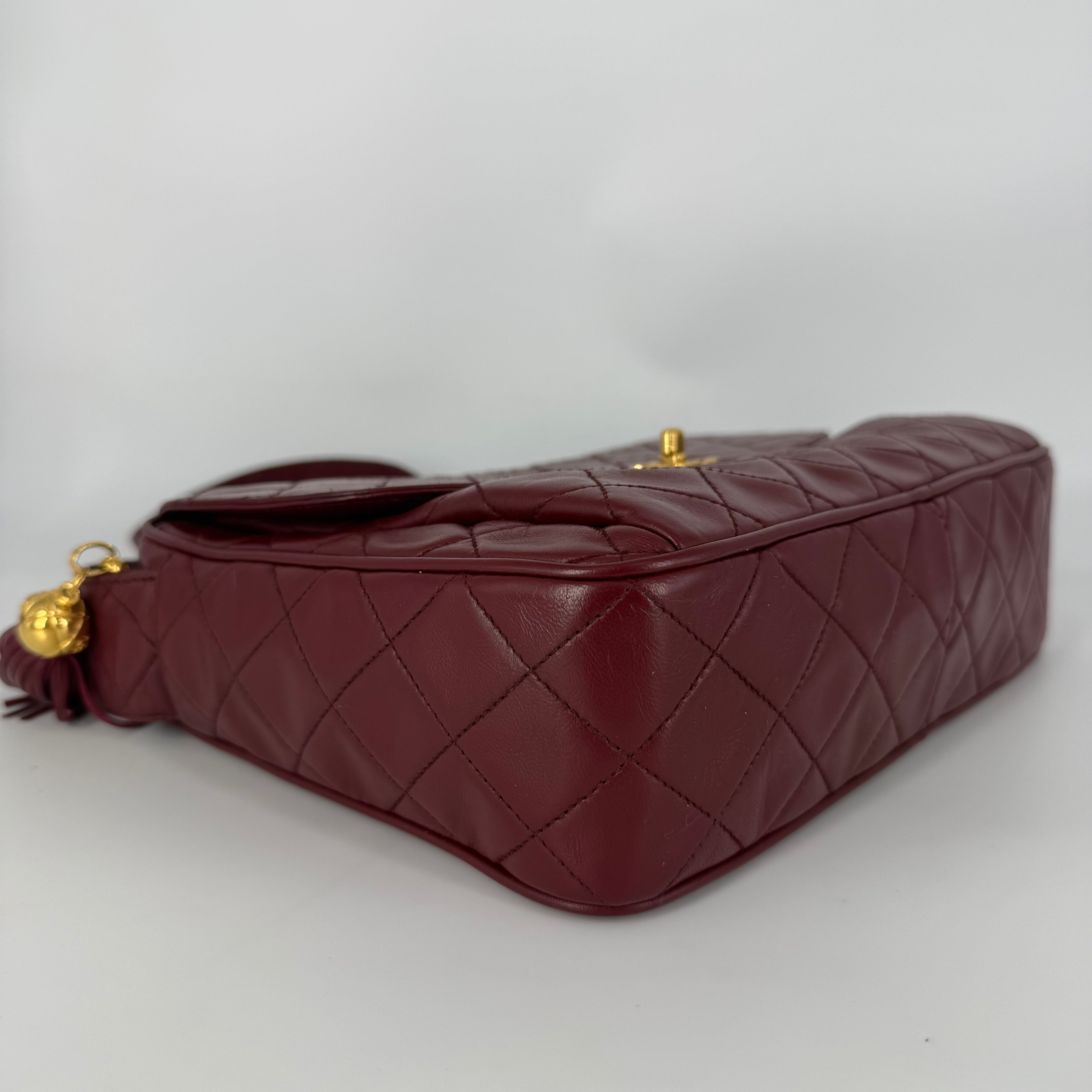 Vintage Camera Bag – Burgundy Lambskin – 24K Gold Hardware