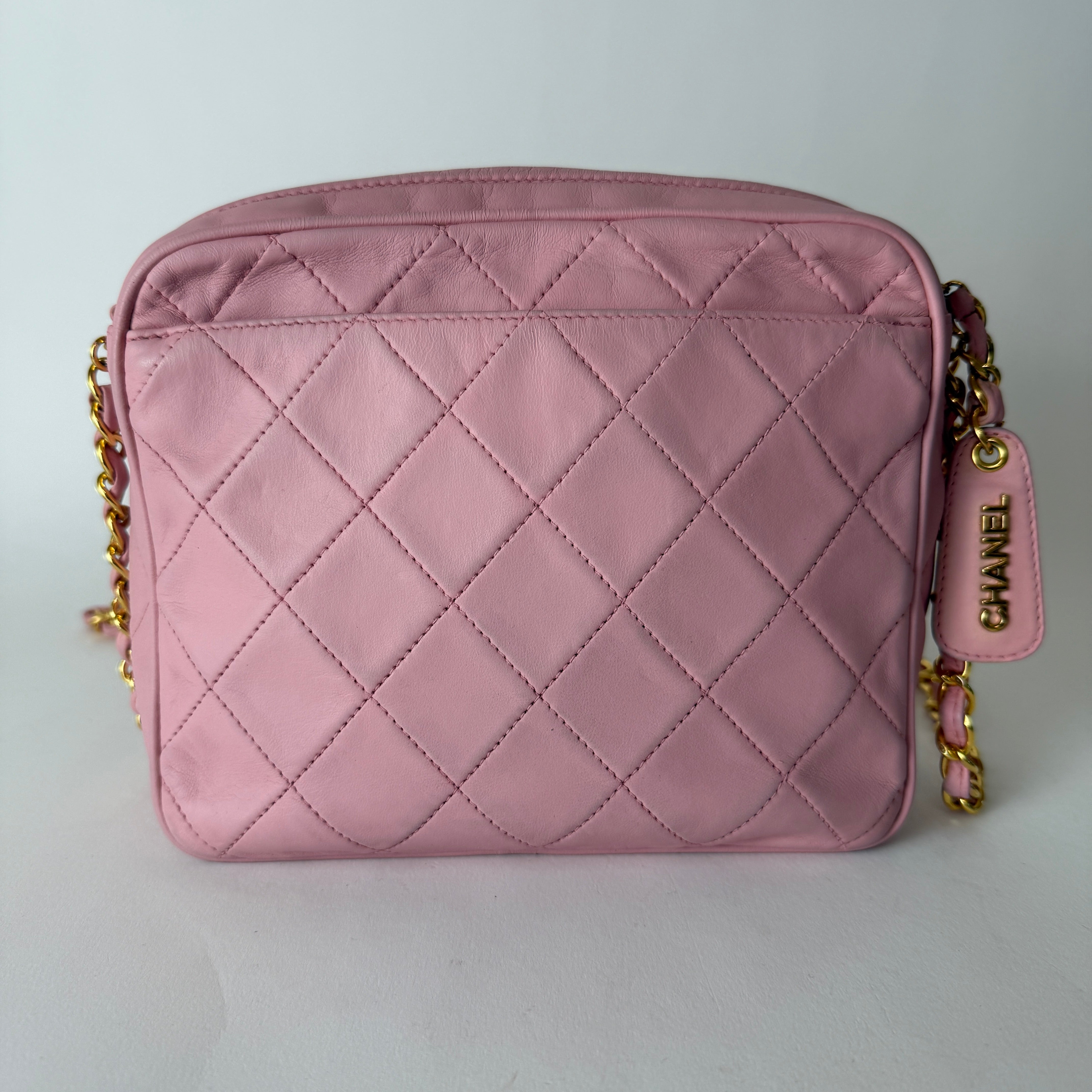 Vintage Quilted Camera Bag — Pink Lambskin