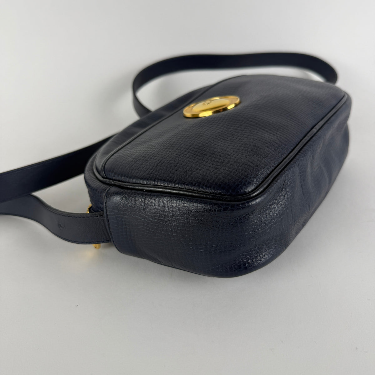 Vintage Crossbody Bag — Navy Blue Leather — Gold-Tone Hardware