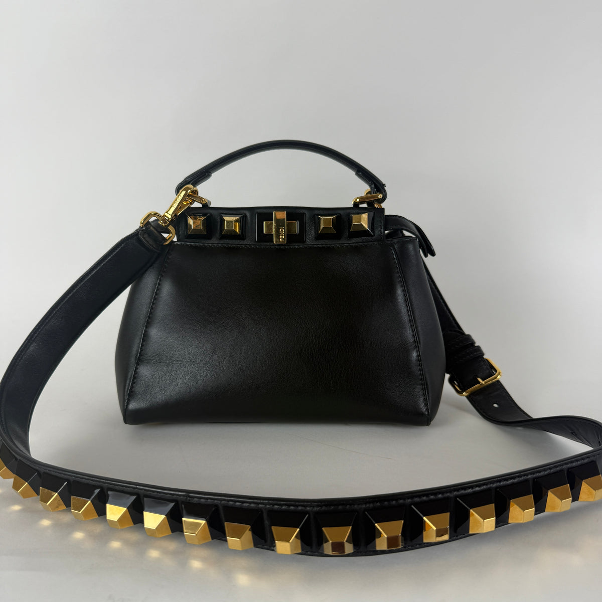 Peekaboo Mini — Black Leather — Gold-Tone Studded Strap