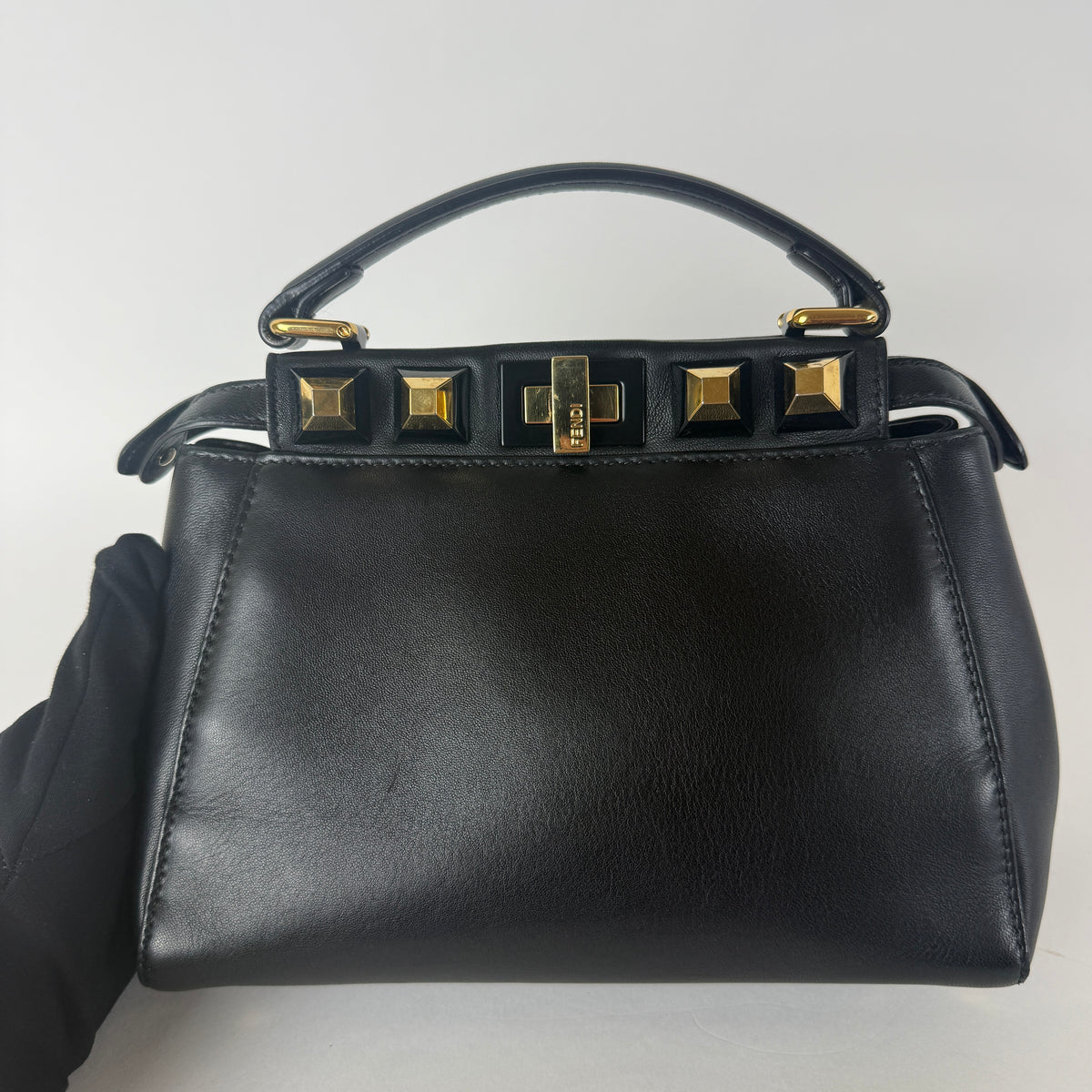 Peekaboo Mini — Black Leather — Gold-Tone Studded Strap