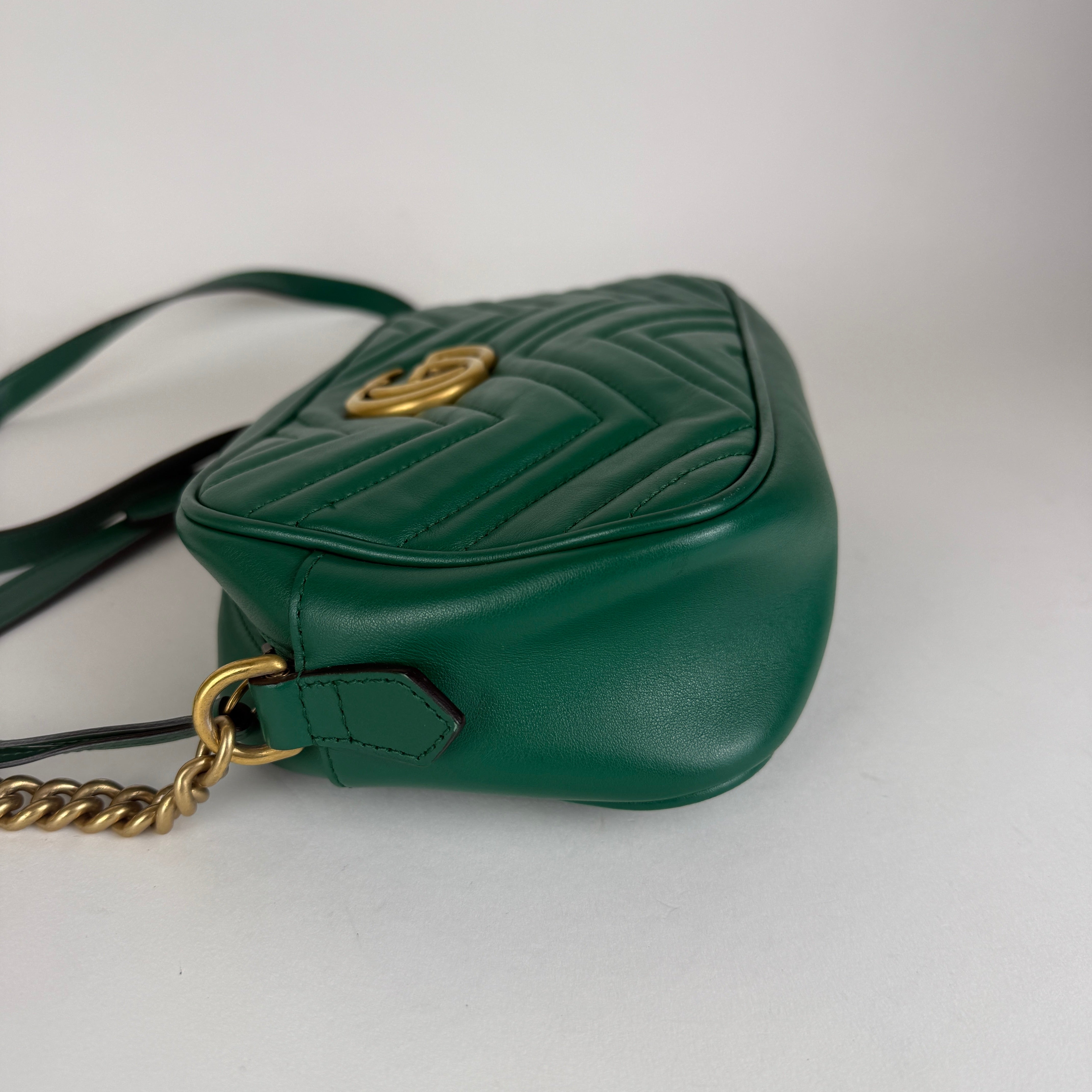 GG Marmont Matelassé Camera Bag — Green Leather