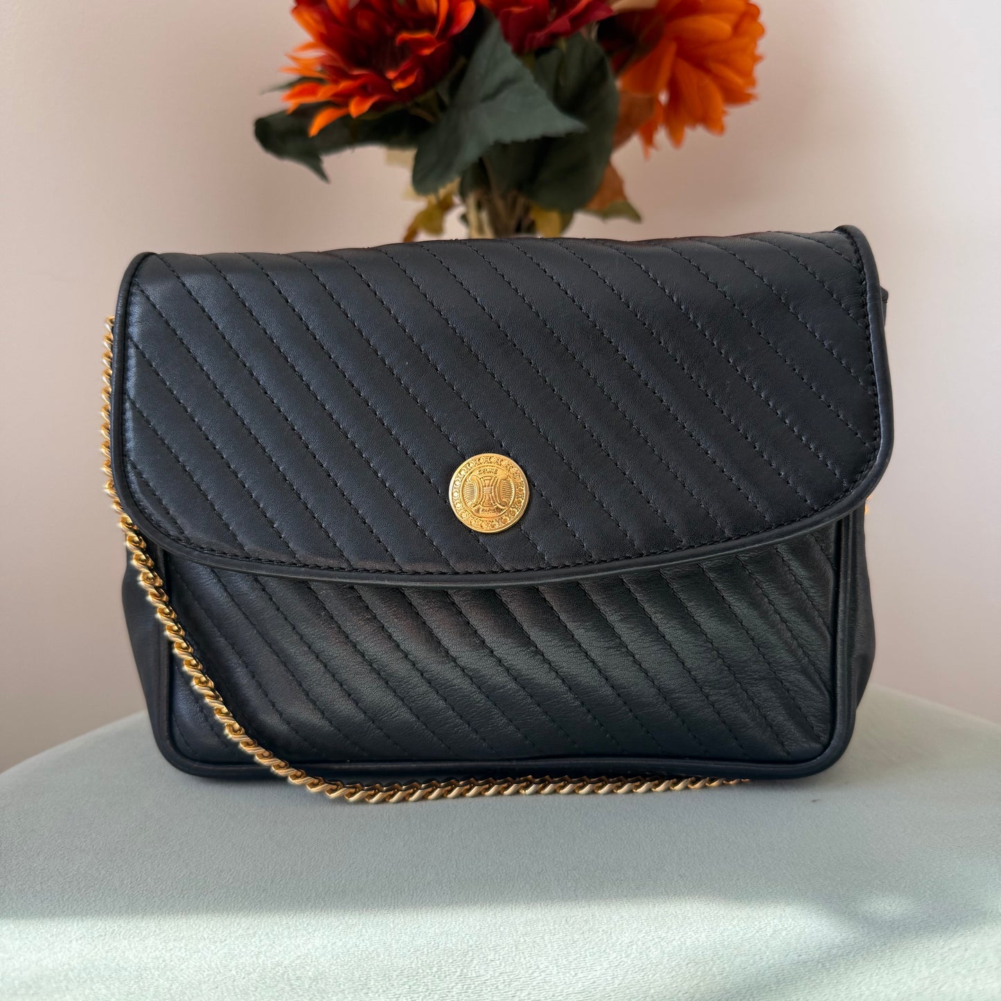 CELINE Leather Chain Shoulder Bag