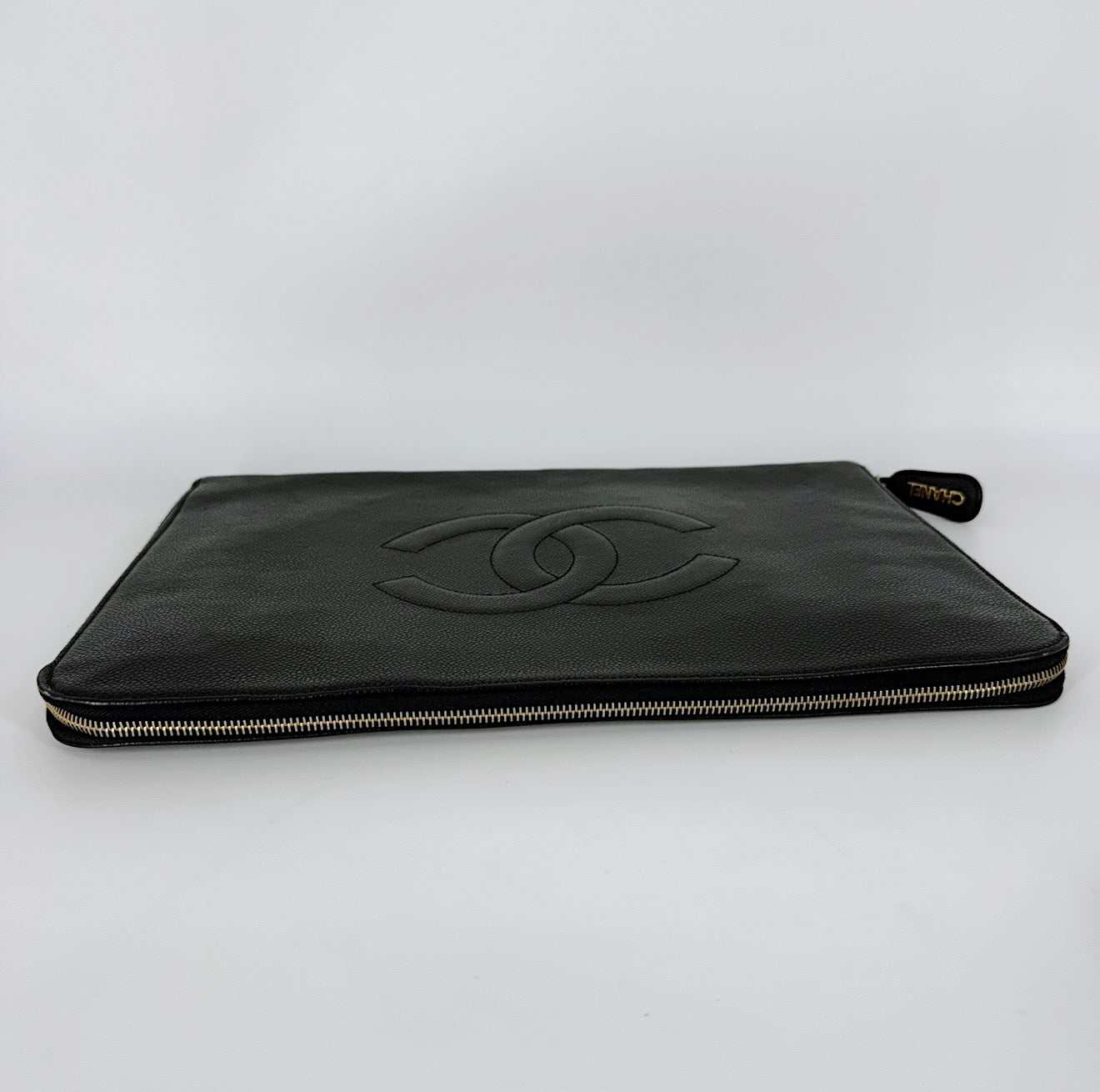 CC Caviar Leather 24 karat Gold Clutch / Laptop Holder – Black