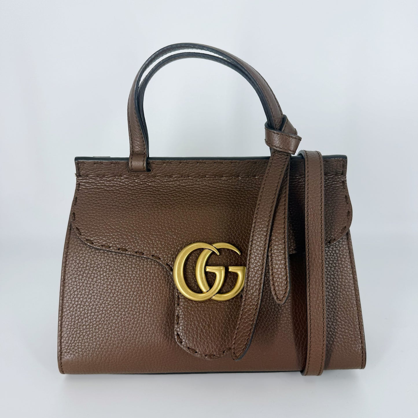GUCCI Marmont Leather Top handle Handbag – Brown