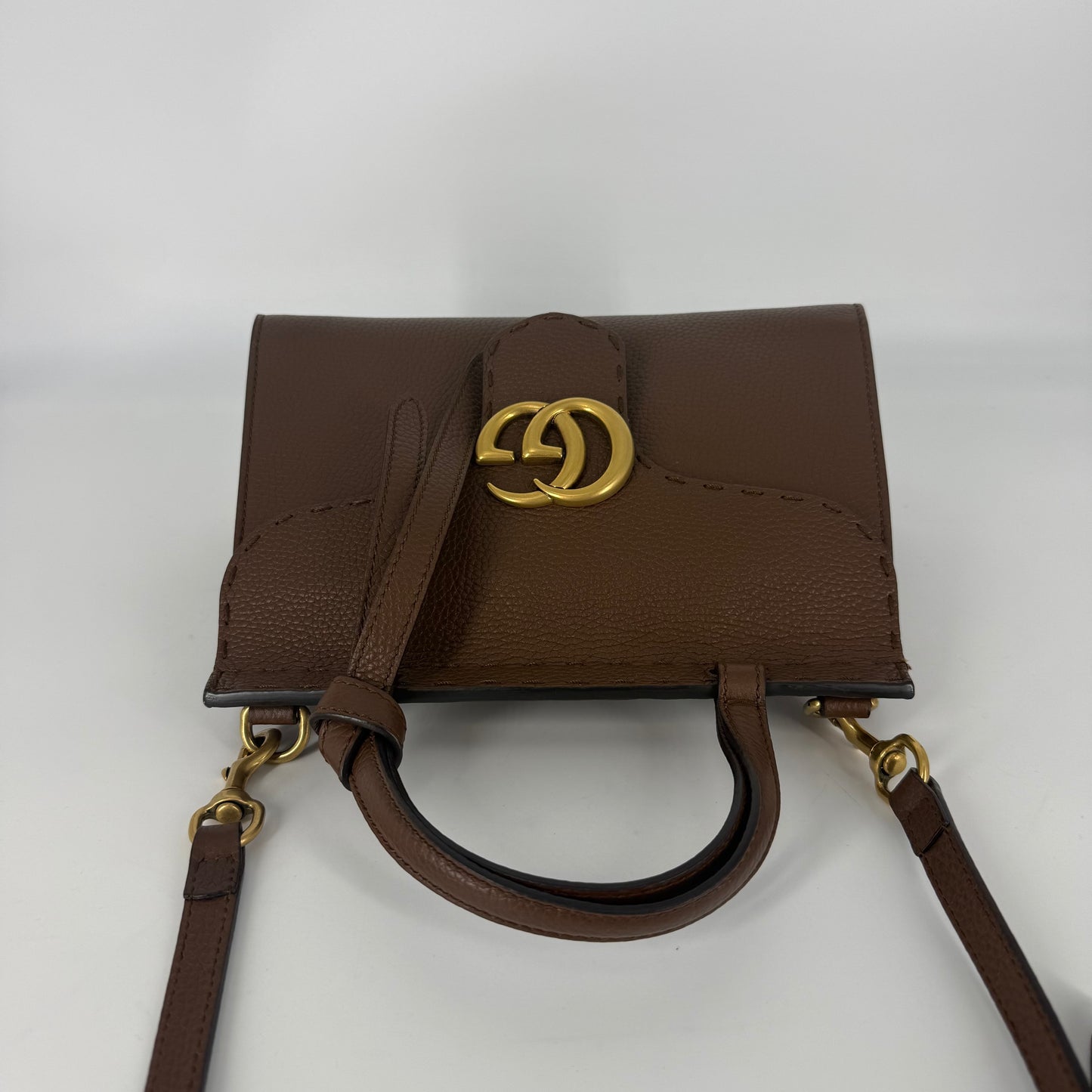 GUCCI Marmont Leather Top handle Handbag – Brown