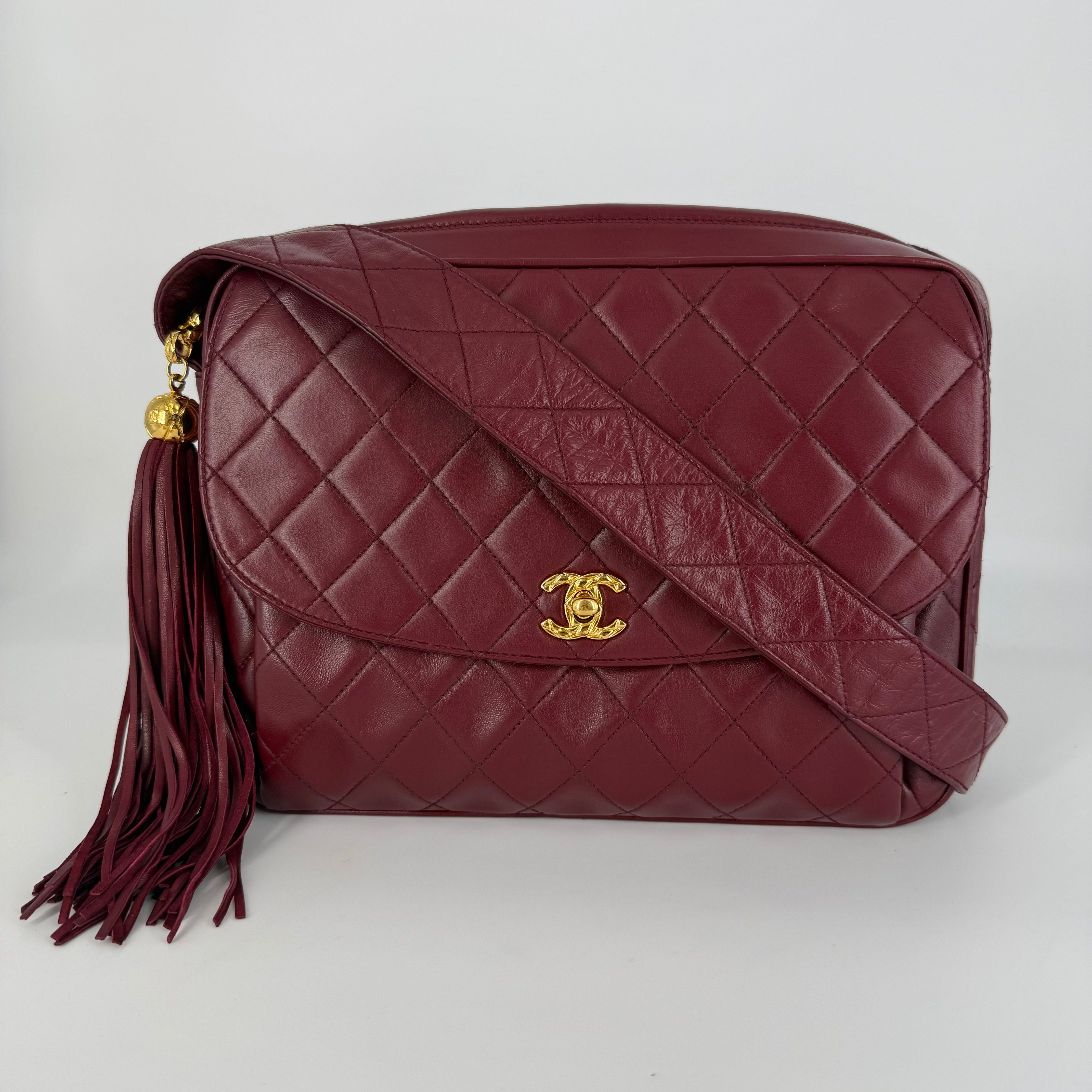 Vintage Camera Bag – Burgundy Lambskin – 24K Gold Hardware