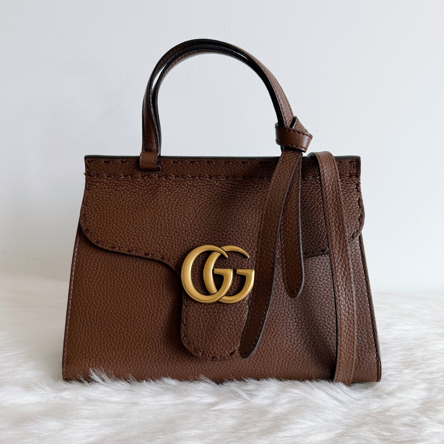 GUCCI Marmont Leather Top handle Handbag – Brown
