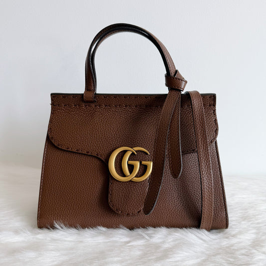 GUCCI Marmont Leather Top handle Handbag – Brown