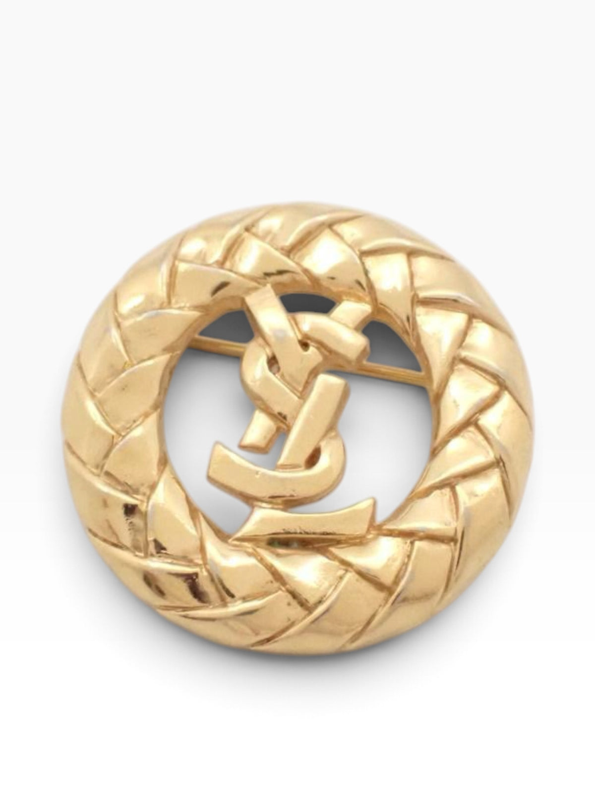 Vintage YSL Logo Brooch — Gold-Tone Metal
