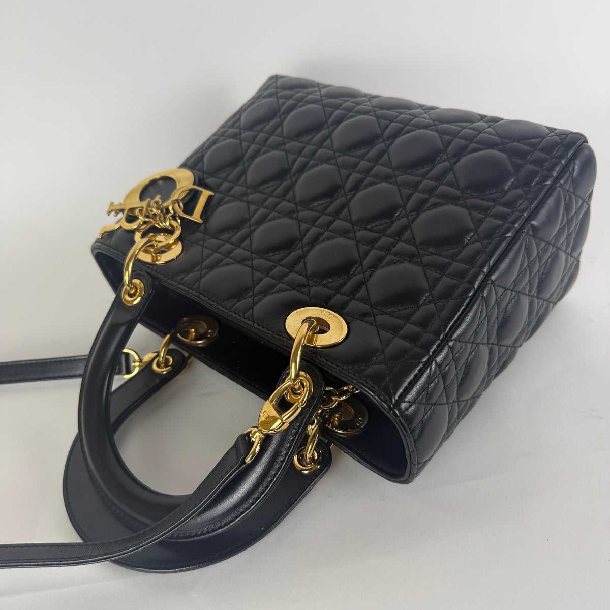 Lady Dior Medium — Black Cannage Leather — Gold-Tone Hardware
