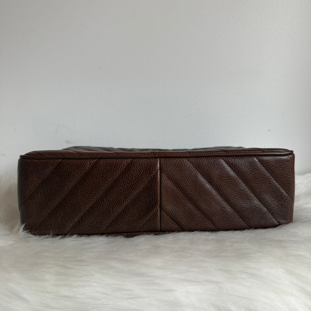 Vintage Chevron Camera Bag — Dark Chocolate Brown Caviar Leather — 24K Gold-Plated Hardware