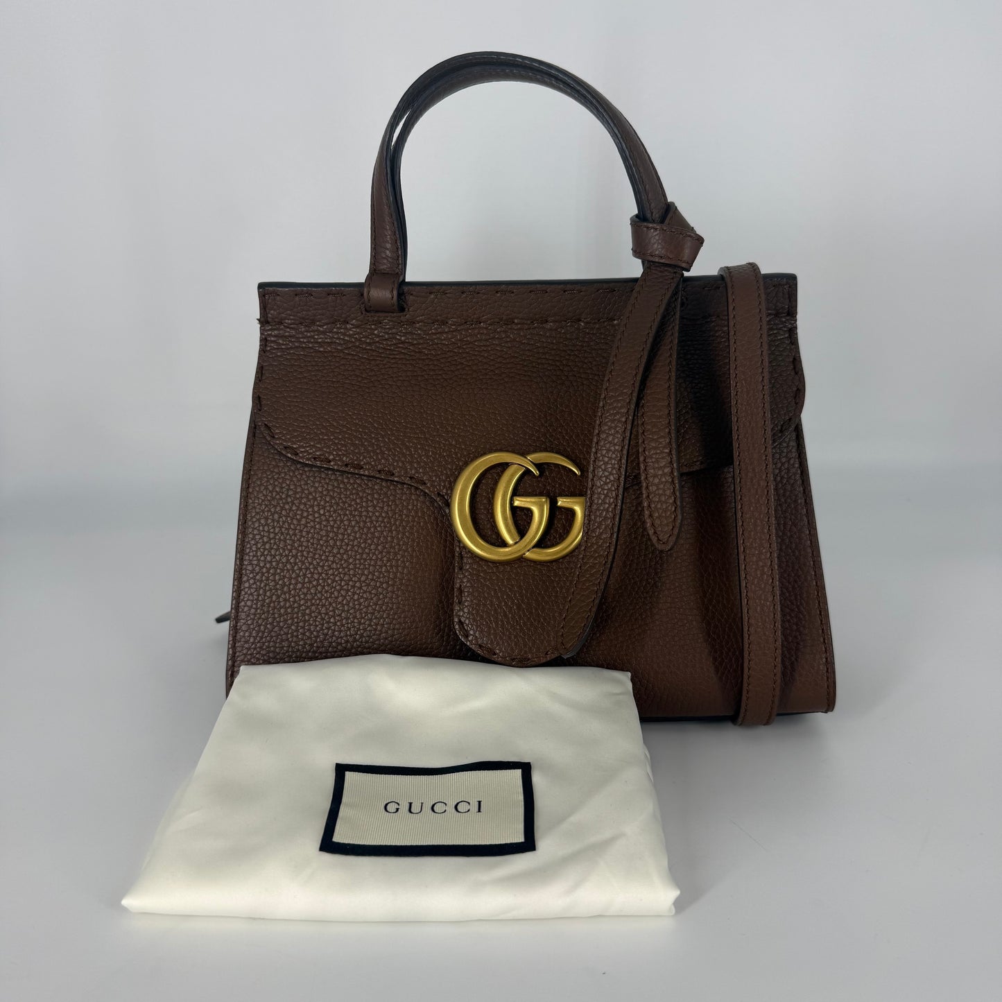 GUCCI Marmont Leather Top handle Handbag – Brown