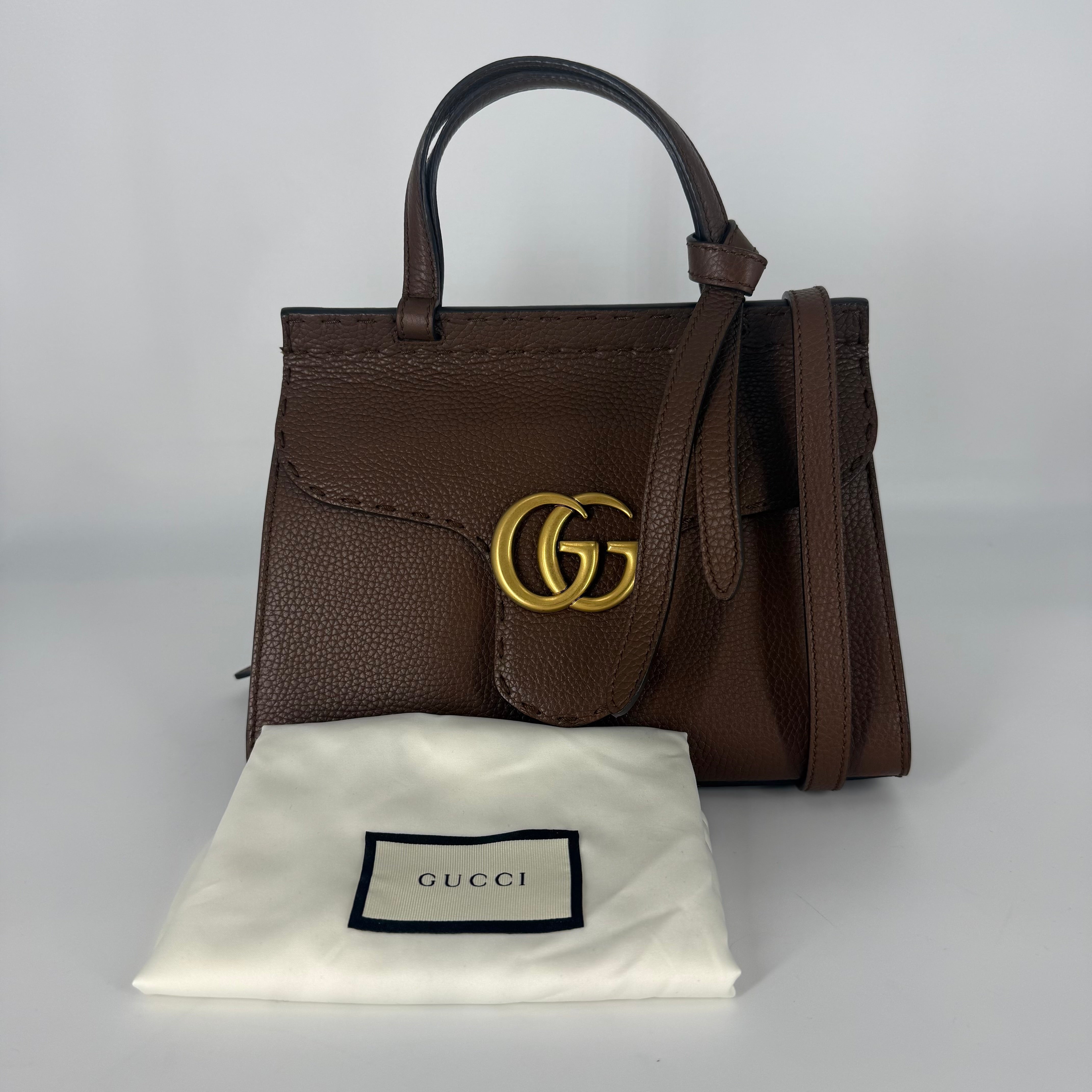Marmont Leather Top handle Handbag – Brown