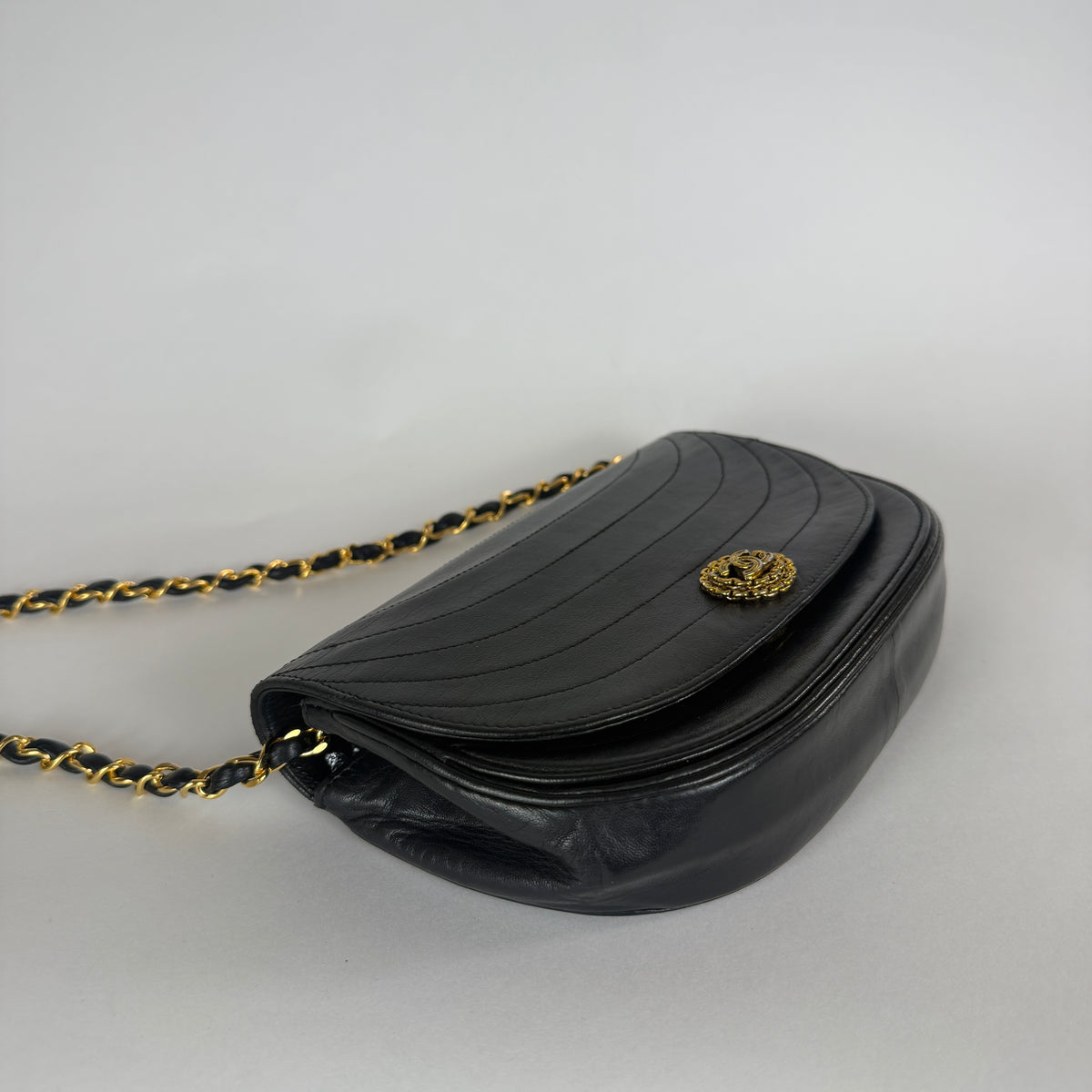 Vintage Half Moon Hobo — Black Leather — 24K Gold-Plated Hardware