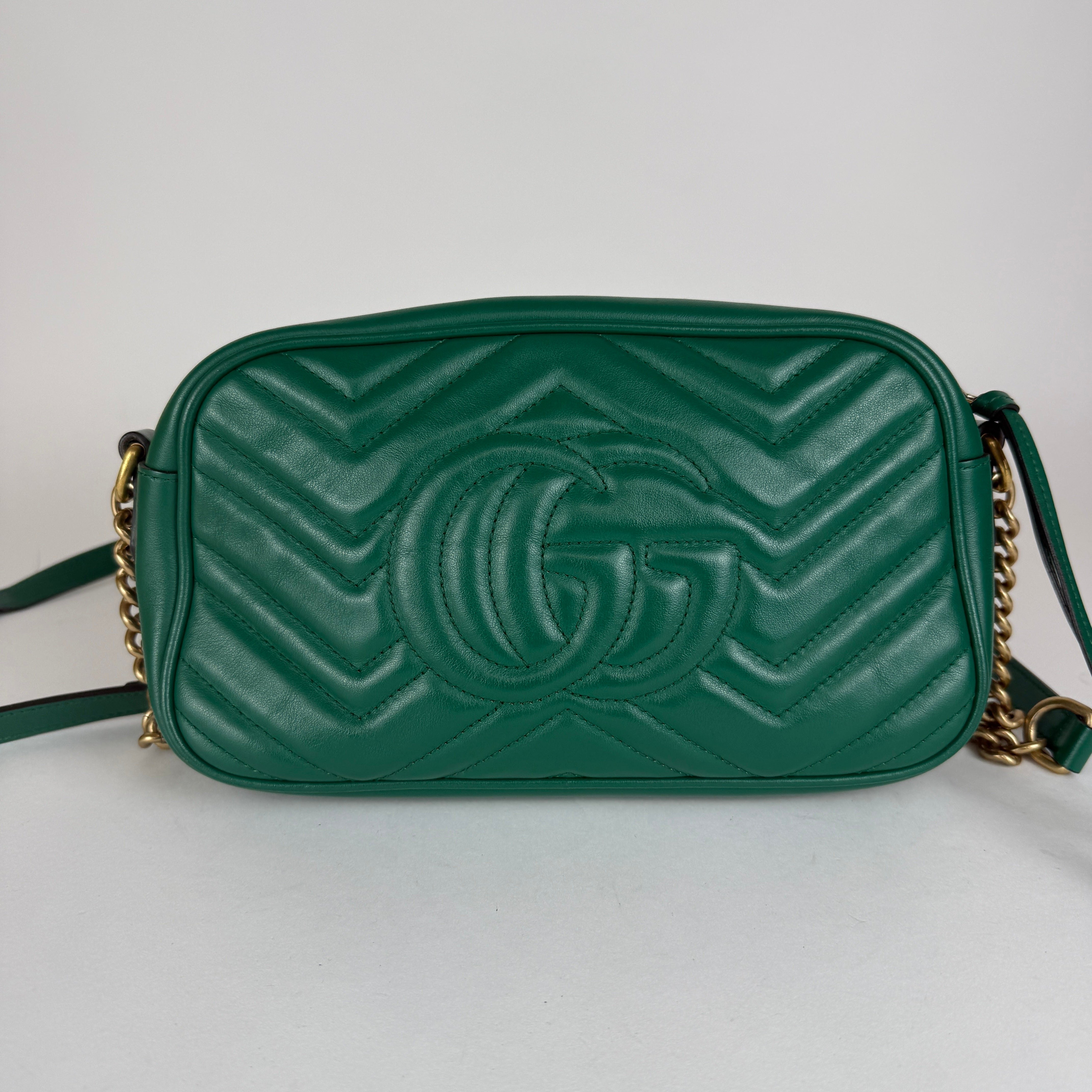 GG Marmont Matelassé Camera Bag — Green Leather