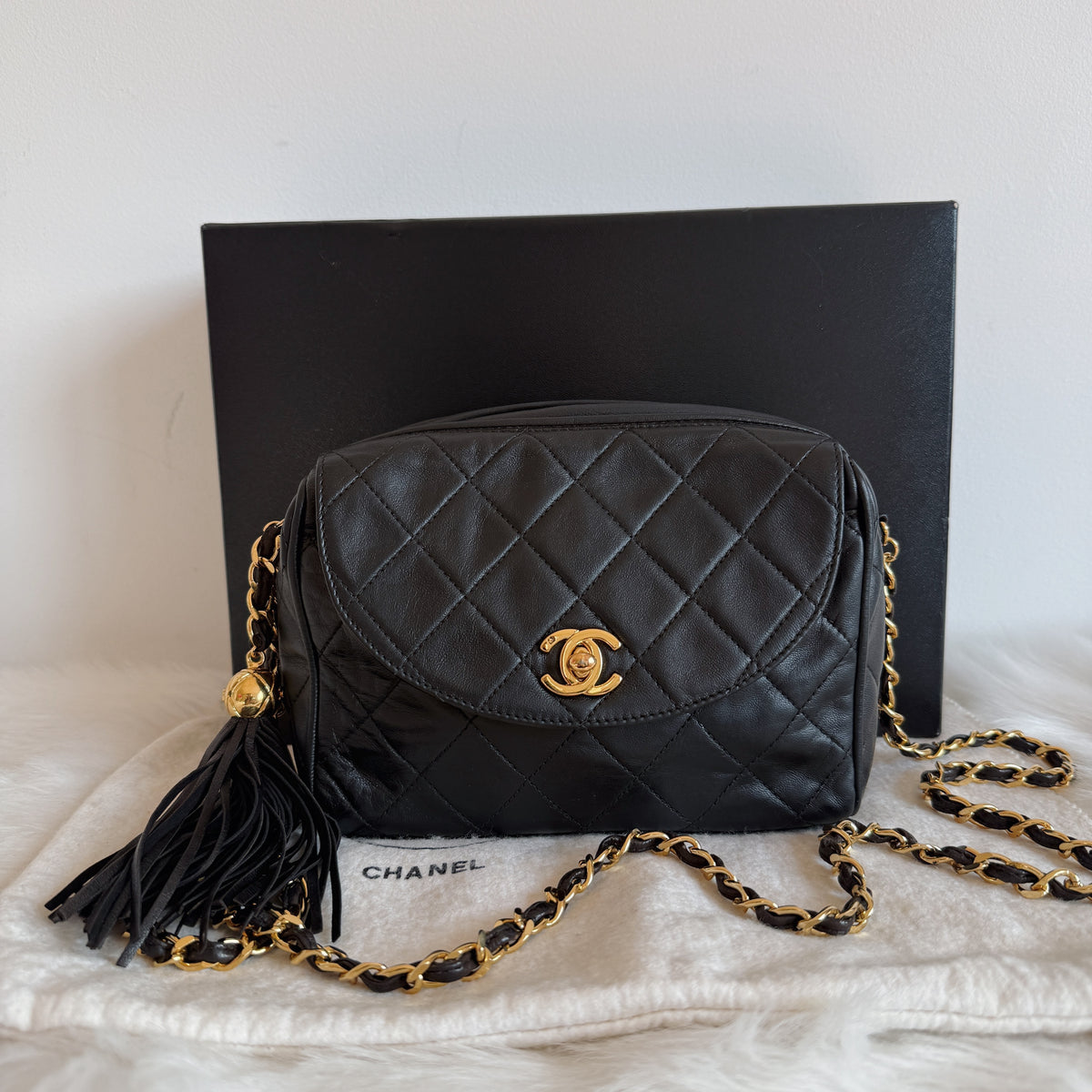 Vintage Quilted Flap Camera Bag — 24K Gold Hardware