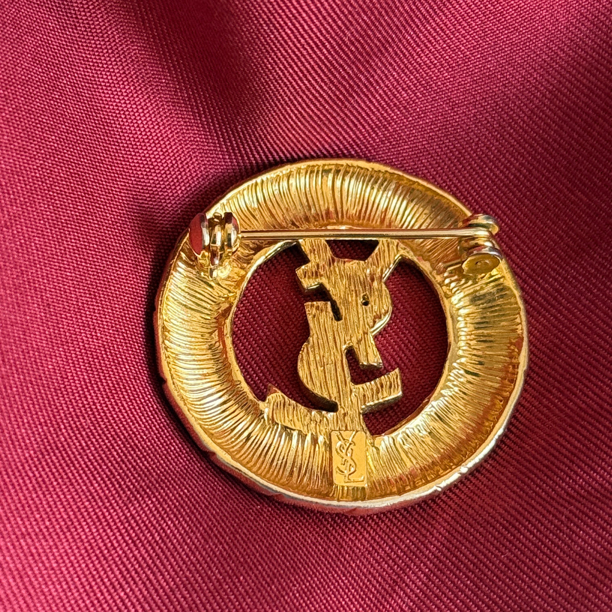 Vintage YSL Logo Brooch — Gold-Tone Metal