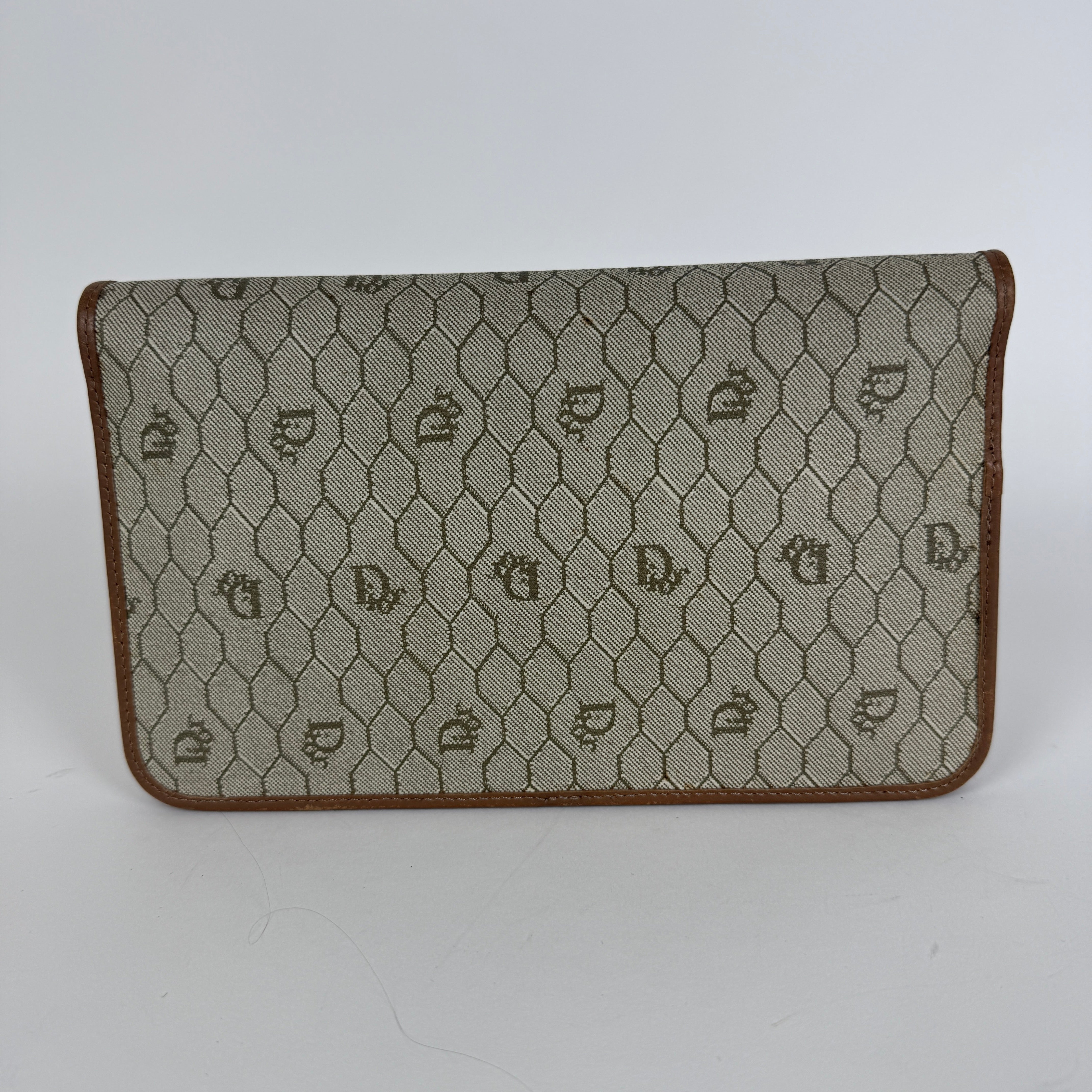 Vintage Brown leather trim Chain Clutch