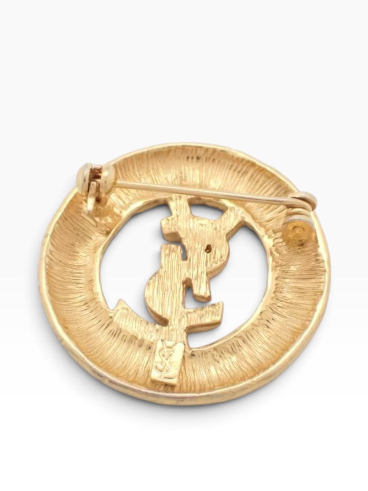 Vintage YSL Logo Brooch — Gold-Tone Metal