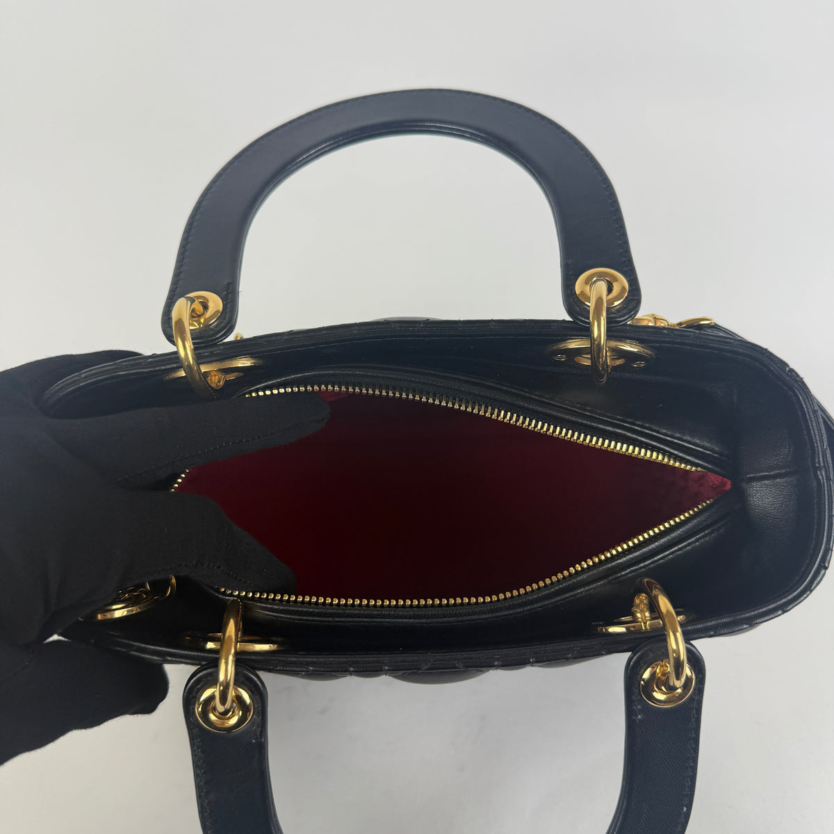 Lady Dior Medium — Black Cannage Leather — Gold-Tone Hardware