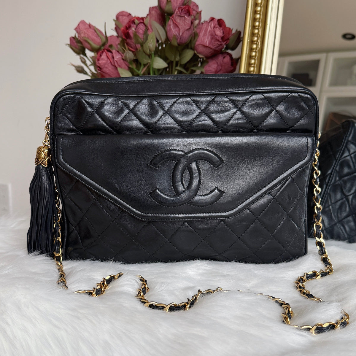 Vintage Camera Bag — Black Quilted Leather — 24K Gold-Plated Hardware
