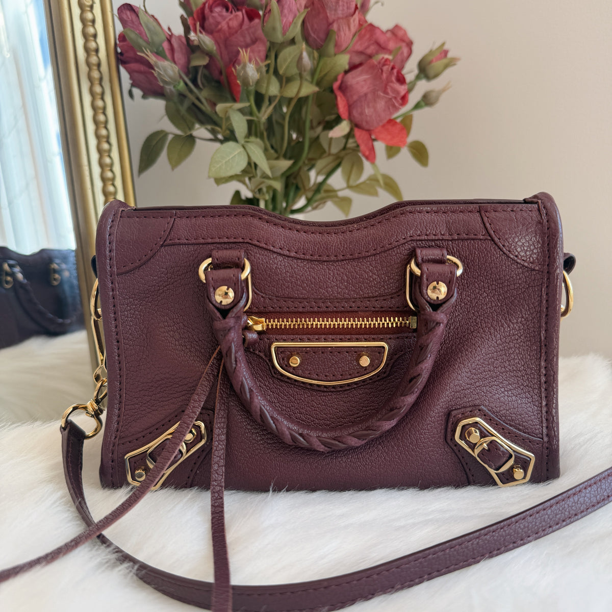 Mini City Bag — Burgundy Leather — Gold Hardware